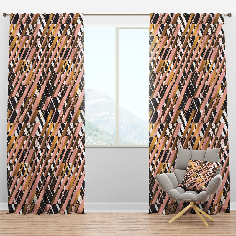 Gold Checkered Pattern II - Mid-Century Modern Curtain Panels