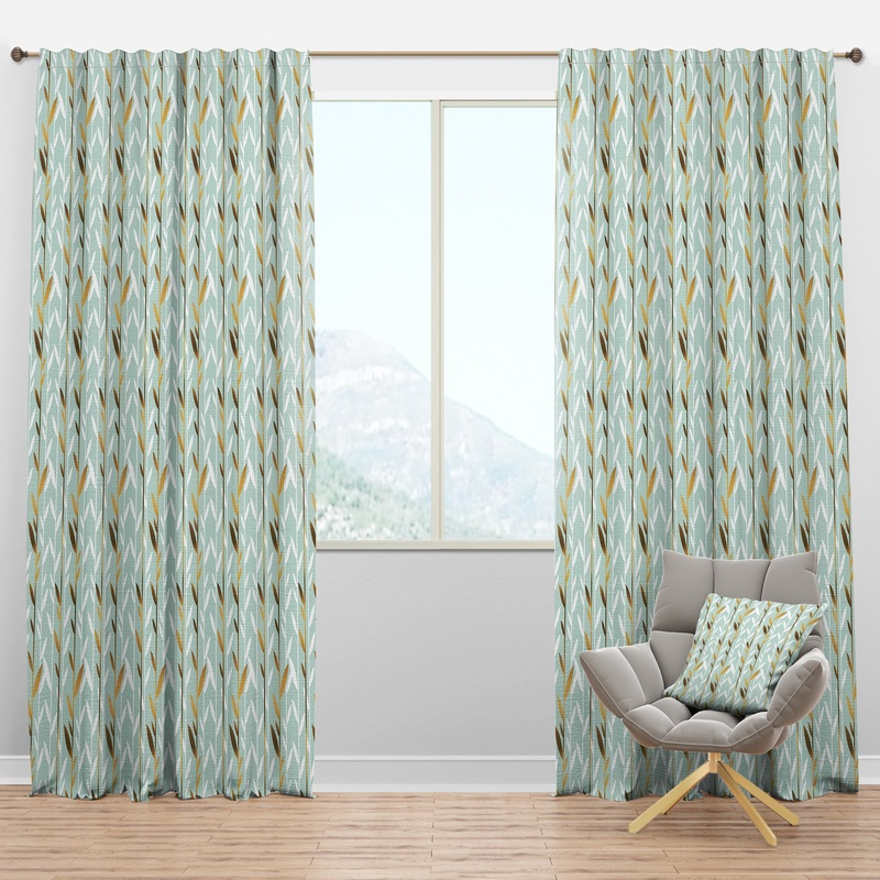 Golden Foliage I - Mid-Century Modern Curtain Panels