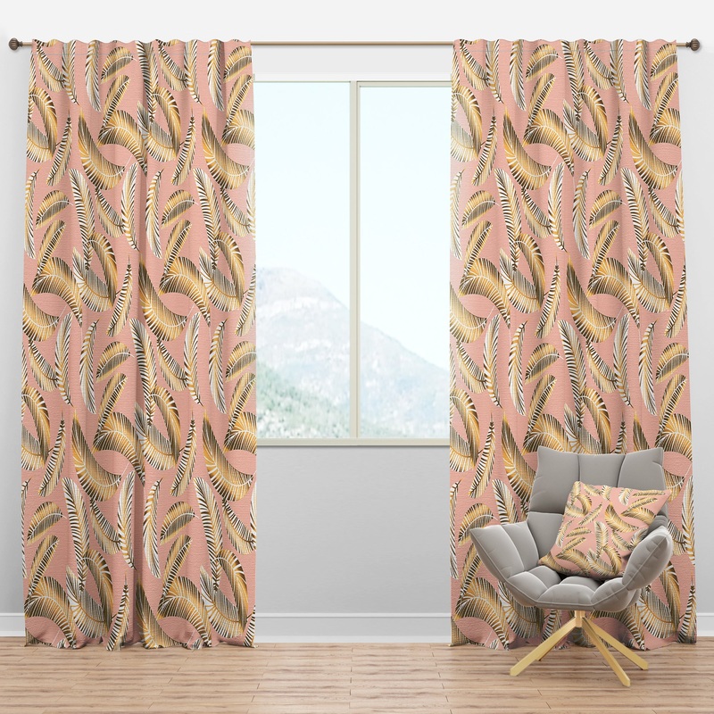 Golden Foliage IV - Mid-Century Modern Curtain Panels