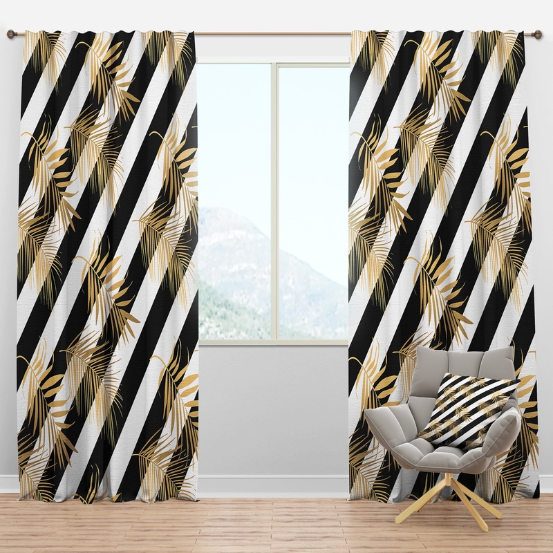 Golden Foliage VII - Mid-Century Modern Curtain Panels