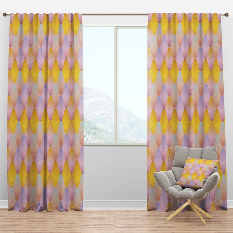 Golden Geometrical Diamond Pattern II - Mid-Century Modern Curtain Panels