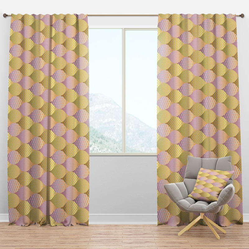 Golden Geometrical Fish Scale - Mid-Century Modern Curtain Panels