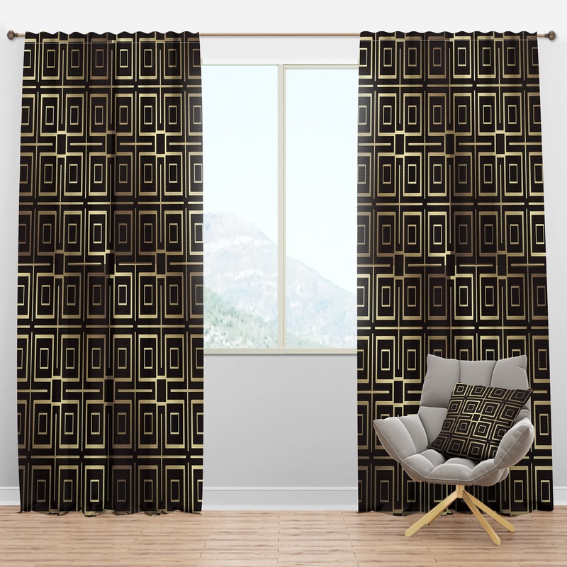 Golden Luxury Metallic Geometrics XII - Mid-Century Modern Curtain Panels