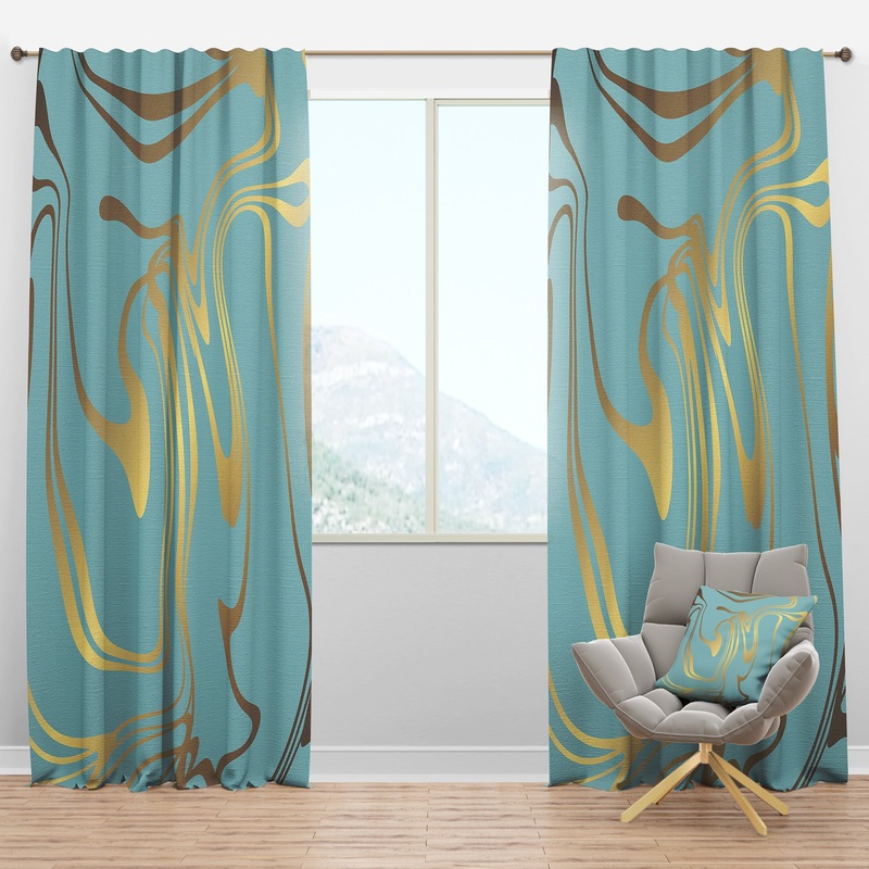 Golden Marble Design I - Mid-Century Modern Curtain Panels
