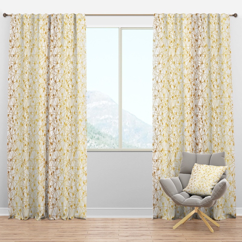 Golden Maze II - Mid-Century Modern Curtain Panels
