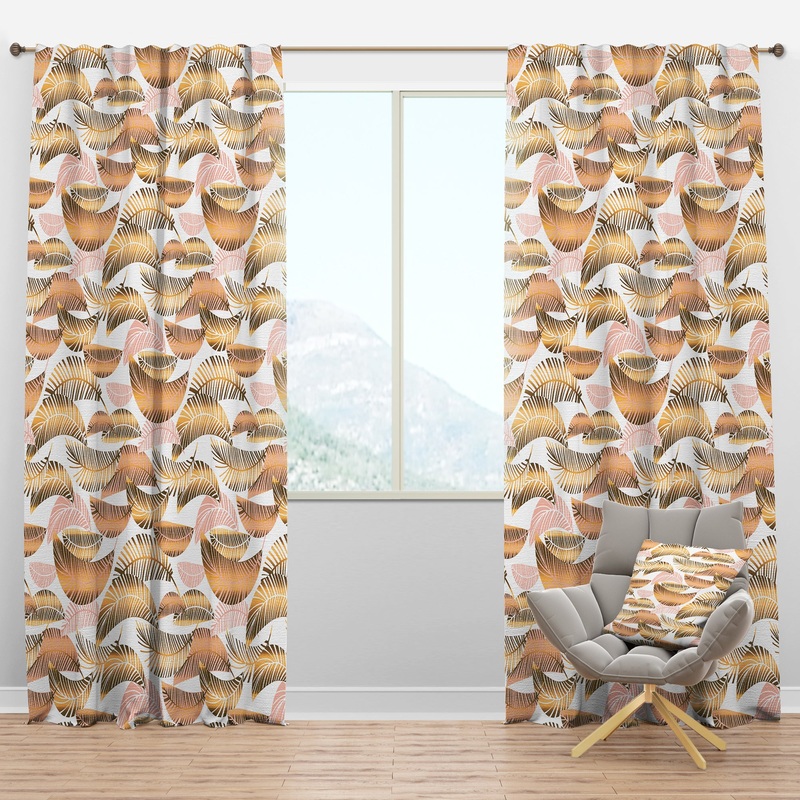 Golden Tropical Pattern III - Mid-Century Modern Curtain Panels