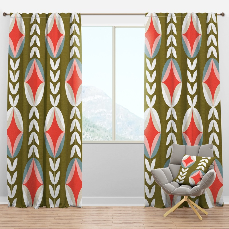 Retro Botanical Pattern I - Mid-Century Modern Curtain Panels
