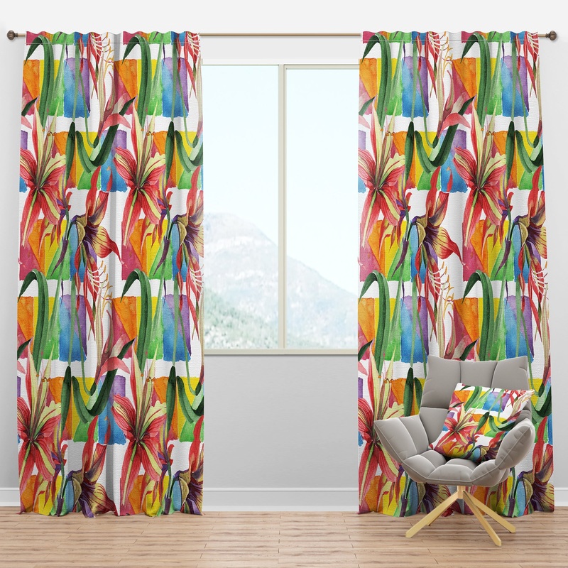 Retro Floral Botanical I - Mid-Century Modern Curtain Panels