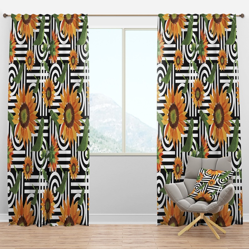 Retro Floral Botanical II - Mid-Century Modern Curtain Panels