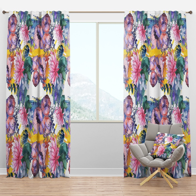 Retro Floral Botanical V - Mid-Century Modern Curtain Panels
