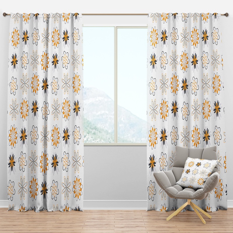 Retro Floral Pattern VIII - Mid-Century Modern Curtain Panels