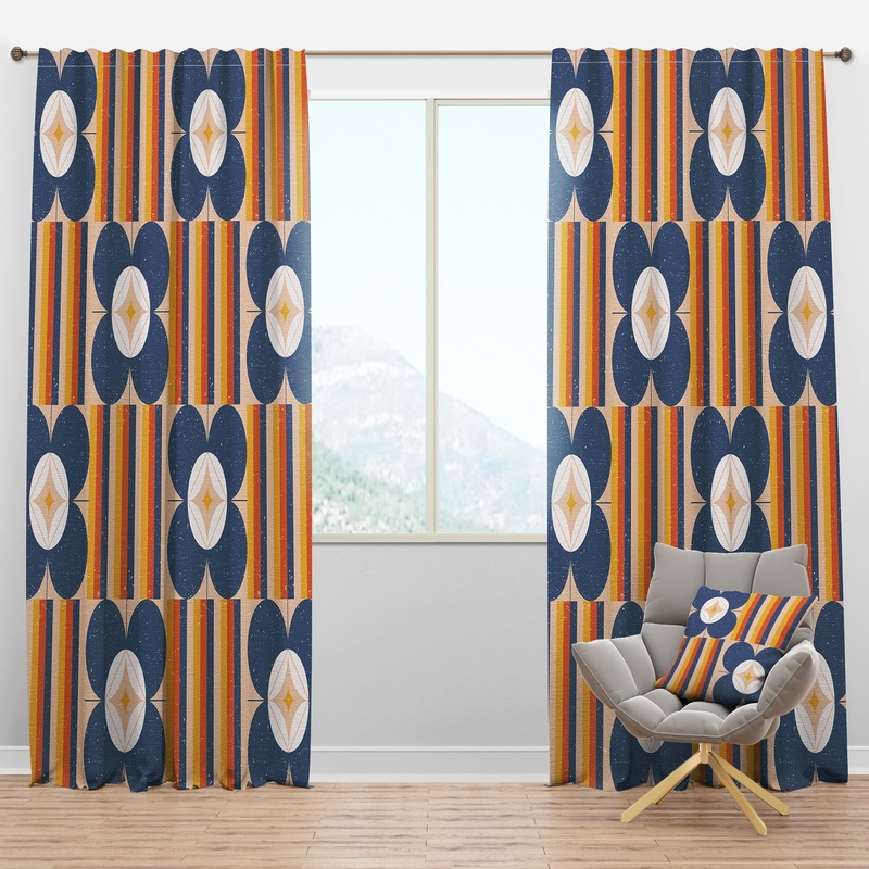Retro Floral Pattern XI - Mid-Century Modern Curtain Panels