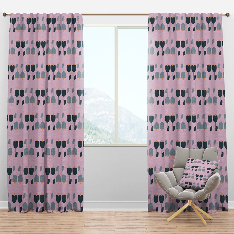Retro Floral Pattern XIII - Mid-Century Modern Curtain Panels