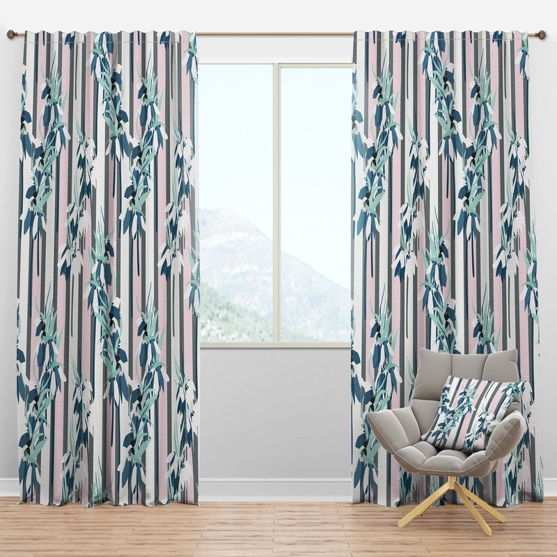 Retro Handdrawn Lilies - Mid-Century Modern Curtain Panels