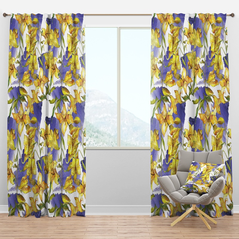 Retro Handdrawn Poppies V - Mid-Century Modern Curtain Panels