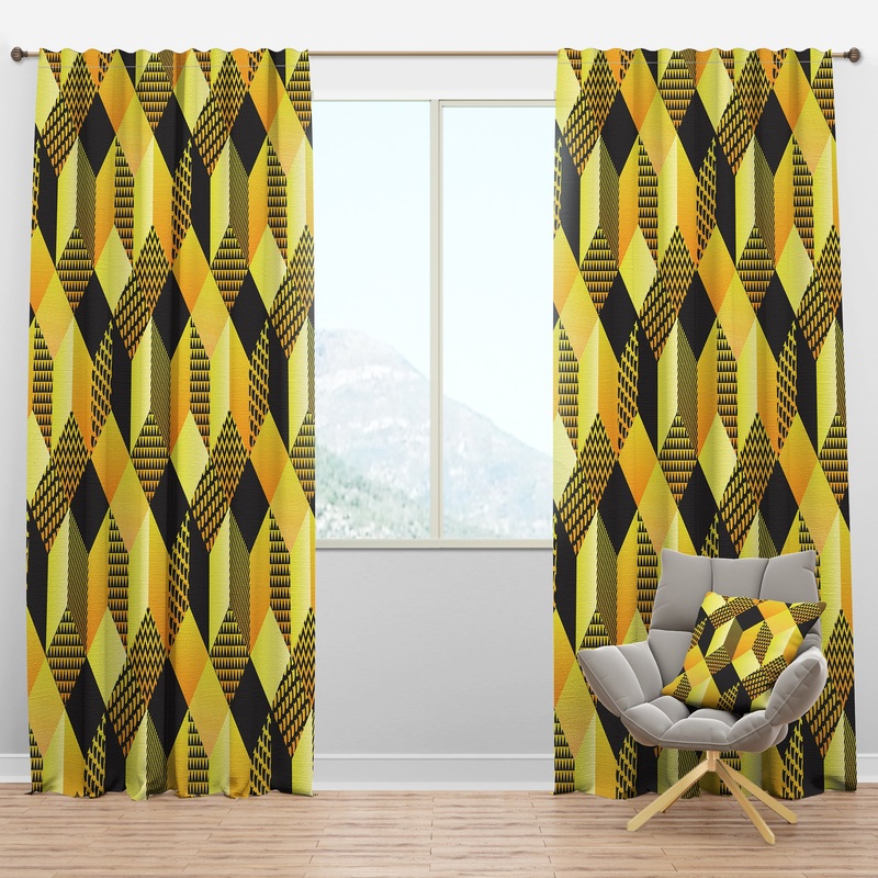 Retro Hexagon Pattern II - Mid-Century Modern Curtain Panels