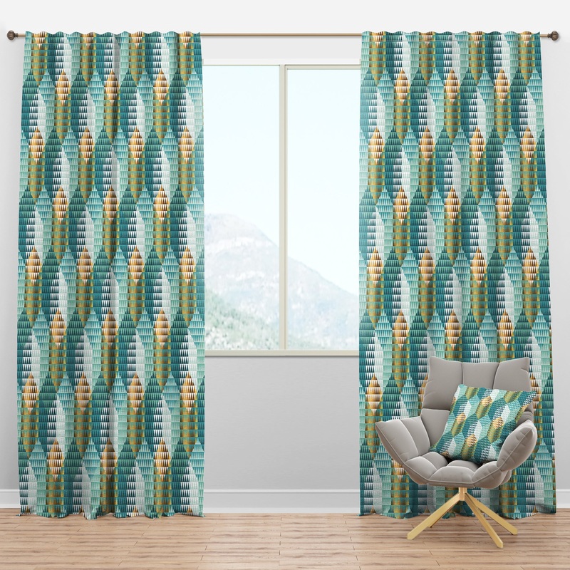 Retro Hexagon Pattern IV - Mid-Century Modern Curtain Panels