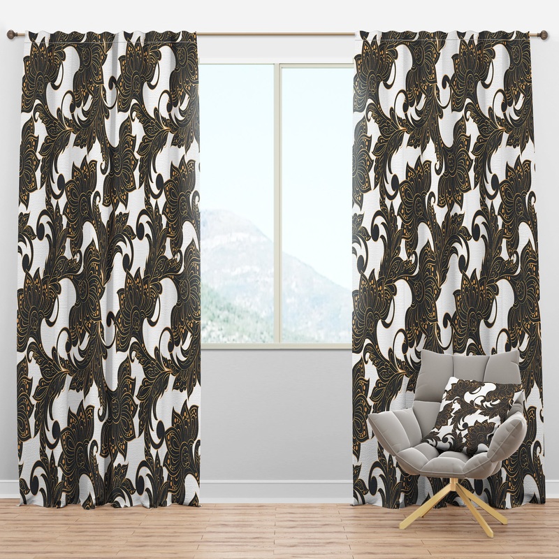 Retro Indian Floral Batik I - Mid-Century Modern Curtain Panels
