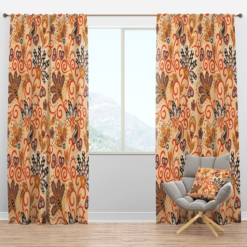 Retro Indian Floral Batik III - Mid-Century Modern Curtain Panels