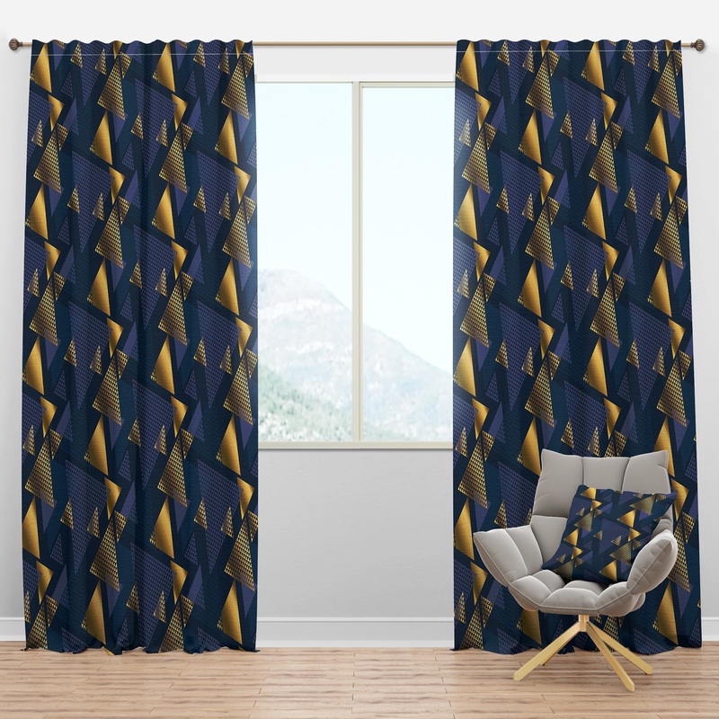 Retro Luxury Waves In Gold And Blue IX - Mid-Century Modern Curtain Panels