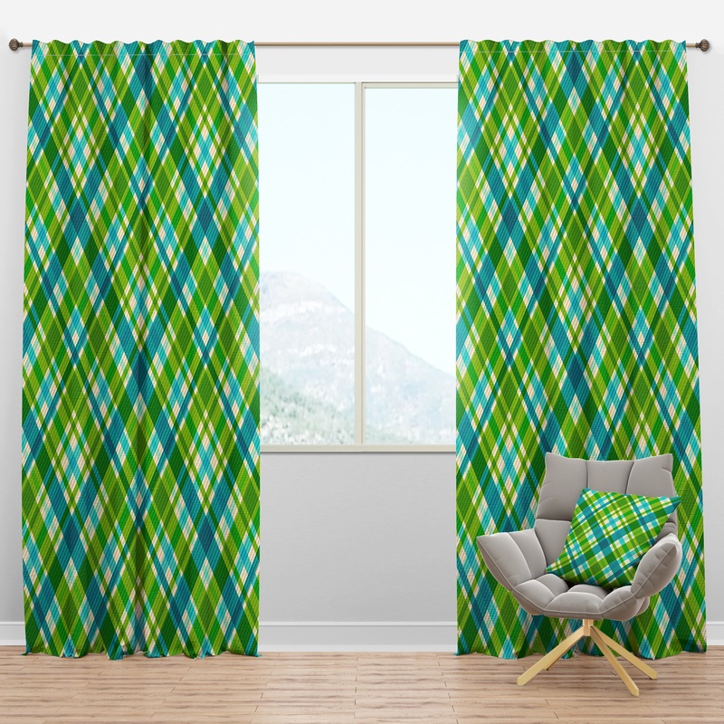 Tartan Geometrical Texture II - Mid-Century Modern Curtain Panels