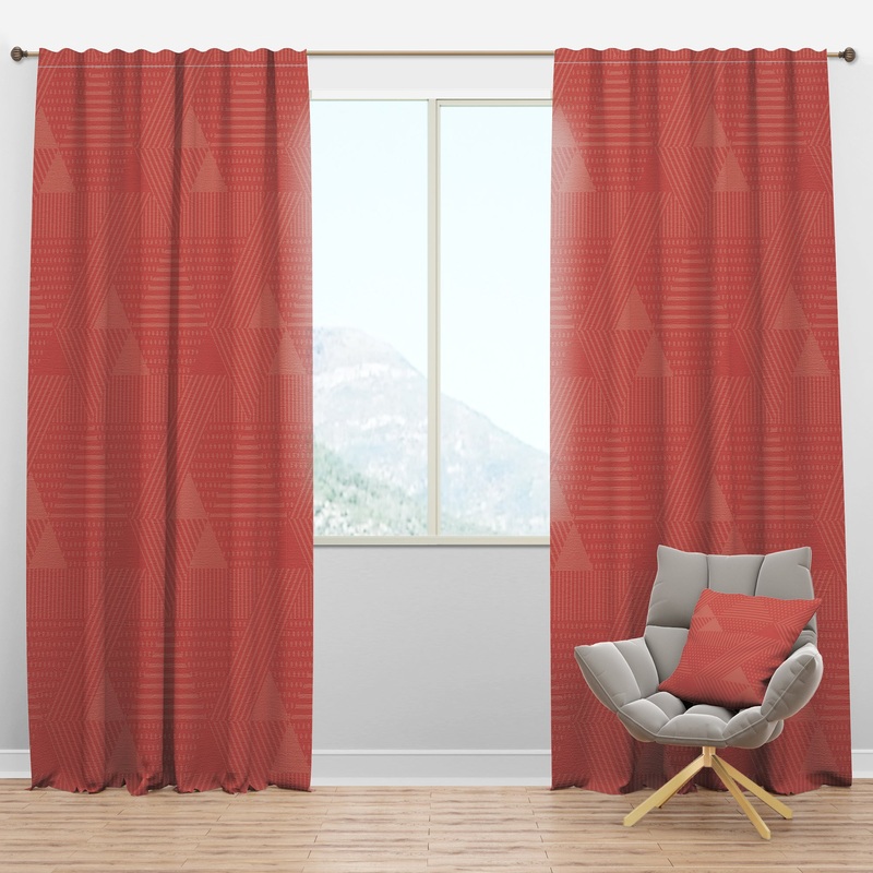 Triangual Retro Coral Pattern - Mid-Century Modern Curtain Panels