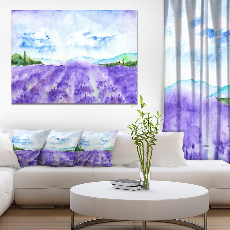 Blue Lavender Fields Watercolor - Landscape Wall Artwork