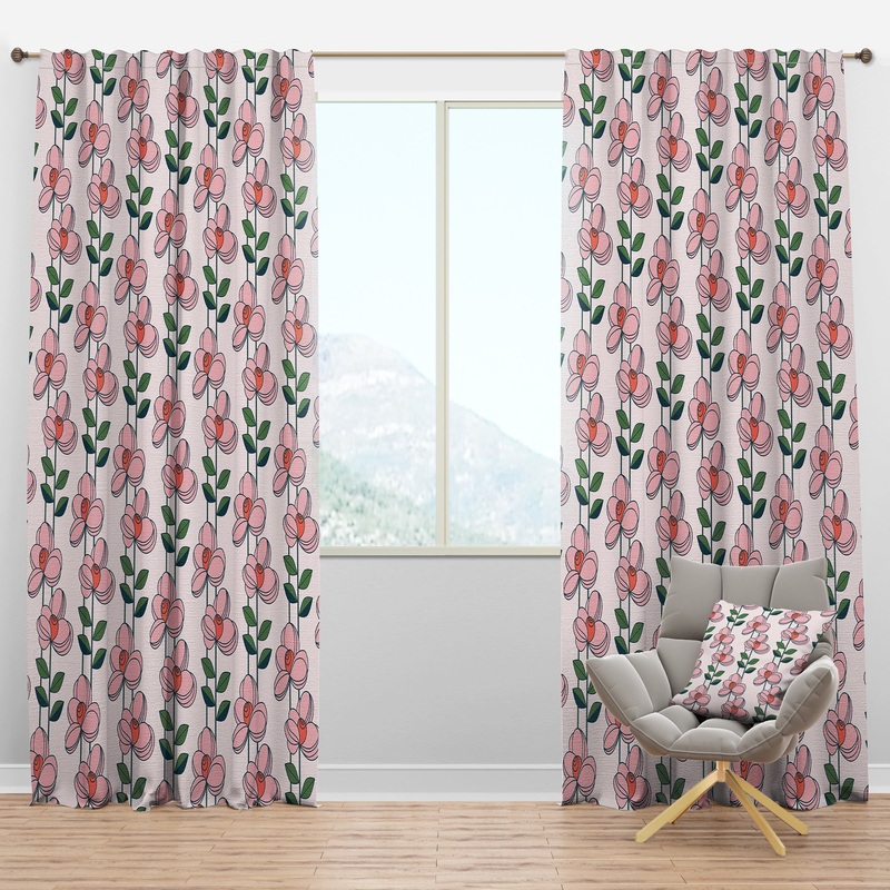 Floral Botanical Retro XII - Mid-Century Modern Curtain Panels
