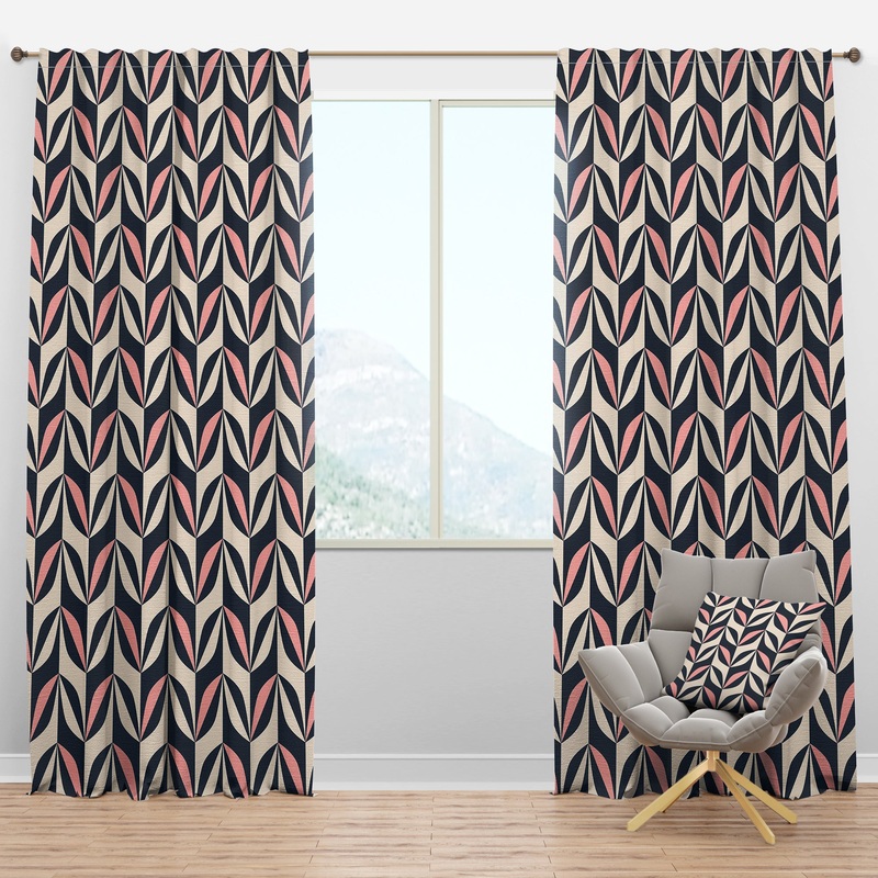 Floral Retro Botanical Pattern III - Mid-Century Modern Curtain Panels