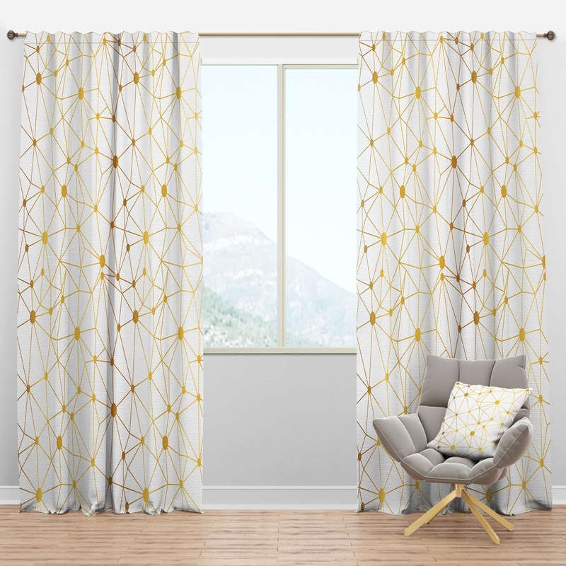 Golden Grid I - Mid-Century Modern Curtain Panels