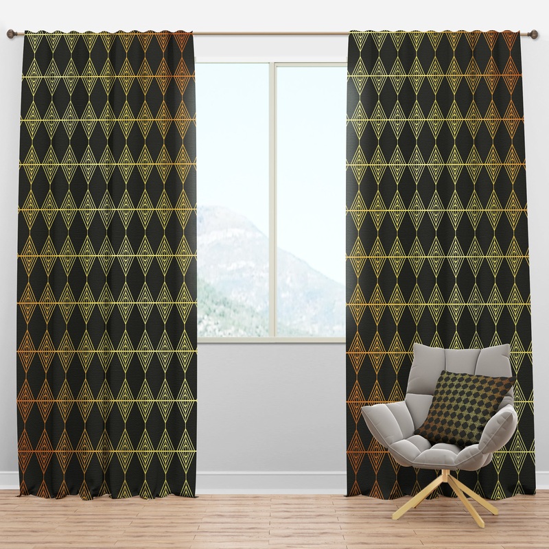 Golden Luxury Metallic Geometrics I - Mid-Century Modern Curtain Panels