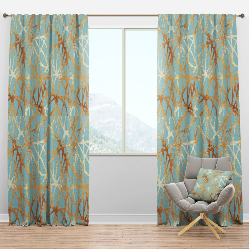 Golden Luxury Metallic Geometrics IV - Mid-Century Modern Curtain Panels