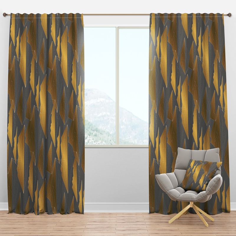 Golden Polygon Pattern - Mid-Century Modern Curtain Panels