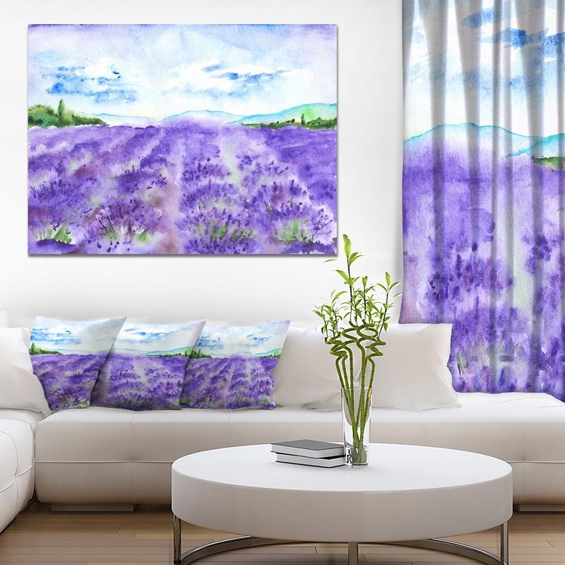 Lavender Fields Watercolor - Landscape Wall Artwork
