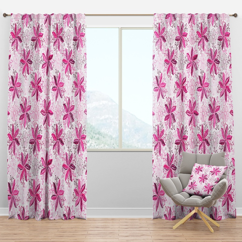 Retro Floral Pattern XII - Mid-Century Modern Curtain Panels