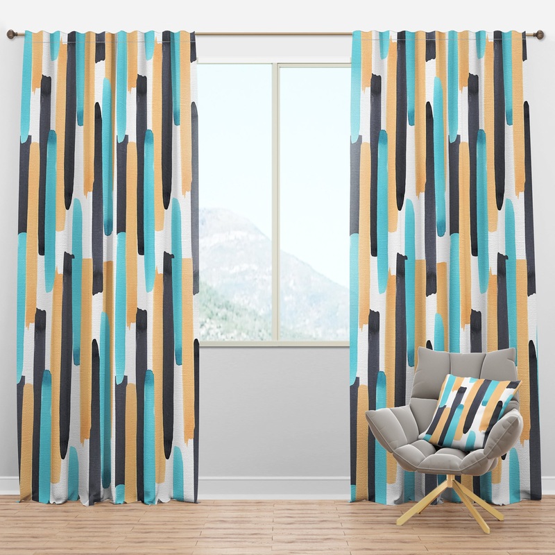 Retro Geometrical Abstract I - Mid-Century Modern Curtain Panels
