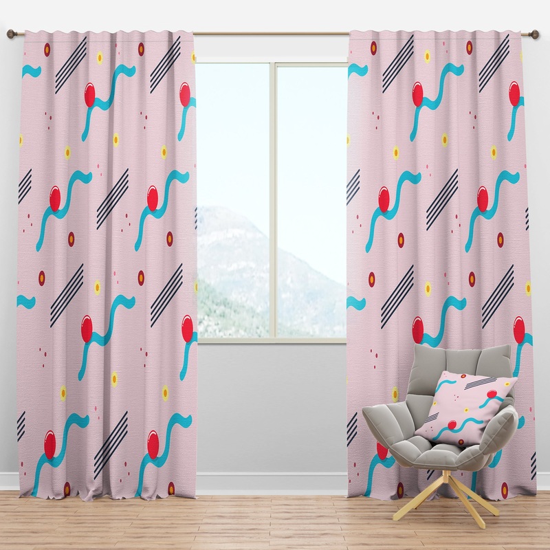 Retro Geometrical Abstract Pattern III - Mid-Century Modern Curtain Panels