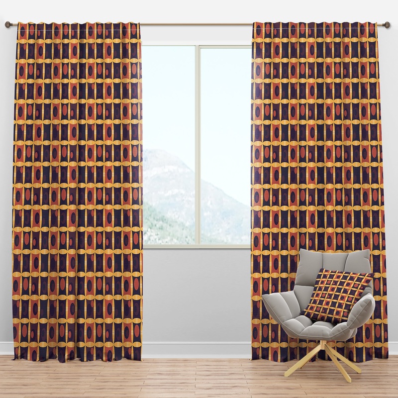 Retro Grid in Orange - Mid-Century Modern Curtain Panels