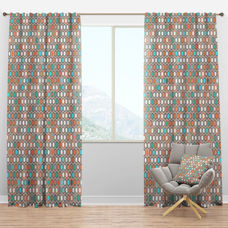 Retro Hexagon Pattern III - Mid-Century Modern Curtain Panels