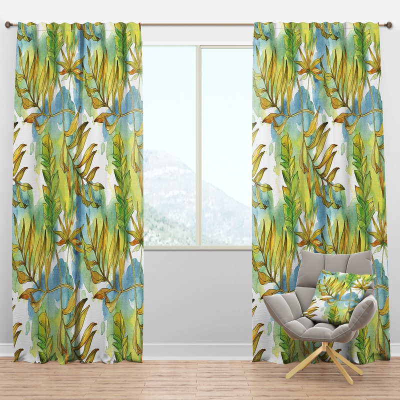 Retro Tropical Foliage - Mid-Century Modern Curtain Panels