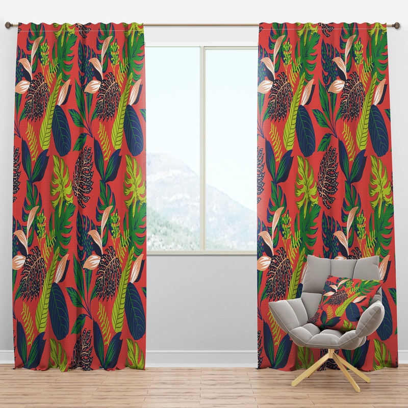 Retro Tropical Leaves I - Mid-Century Modern Curtain Panels