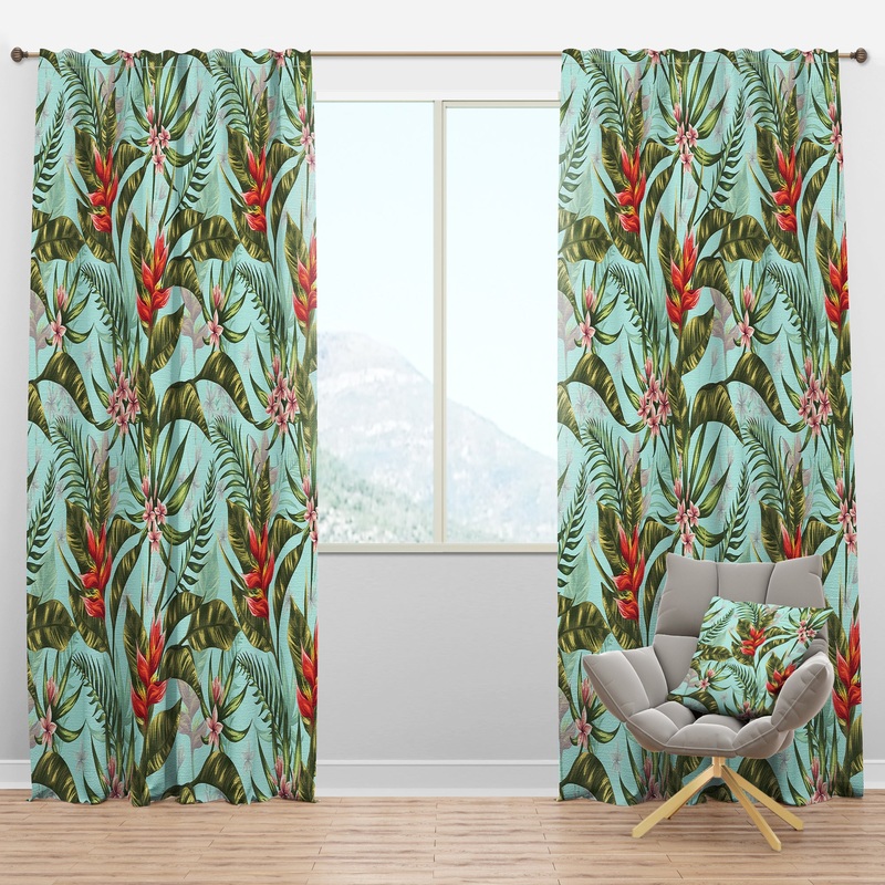 Tropical Foliage II - Mid-Century Modern Curtain Panels