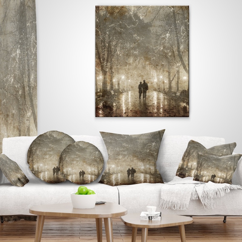 Couple Walking in Night Lights - Landscape Photography Throw Pillow