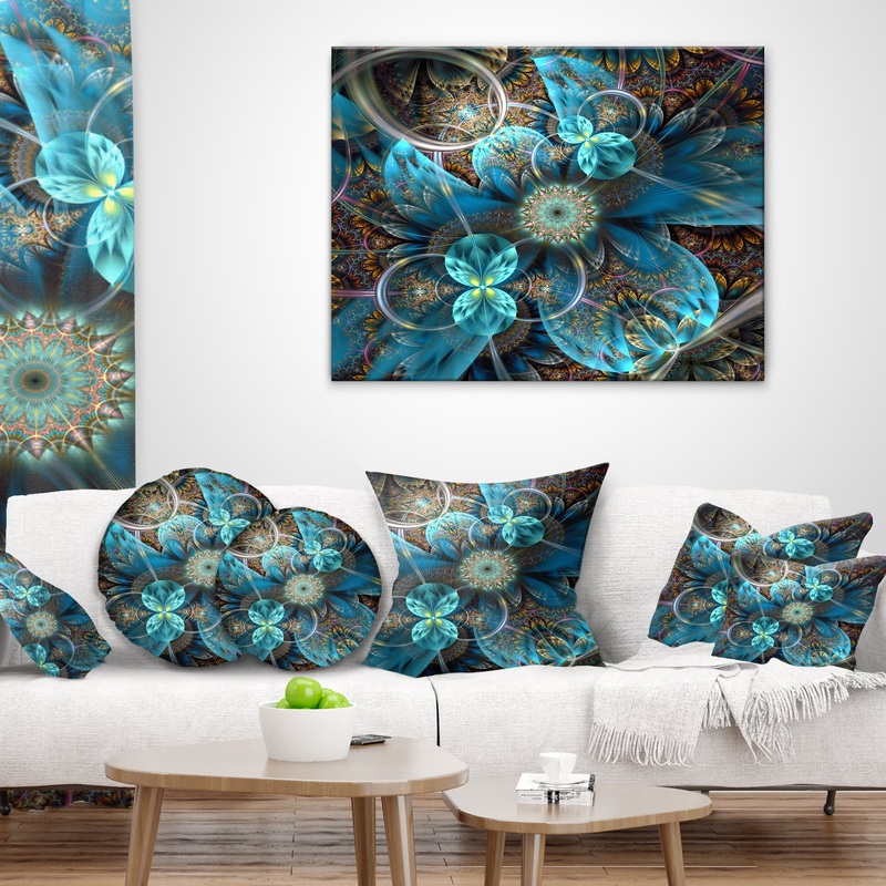 Fractal Blue Flowers - Floral Throw Pillow
