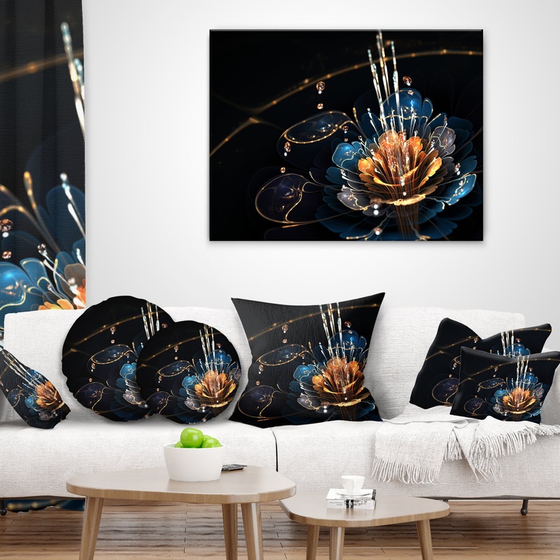 Orange Blue Flower with Water Drops - Floral Throw Pillow