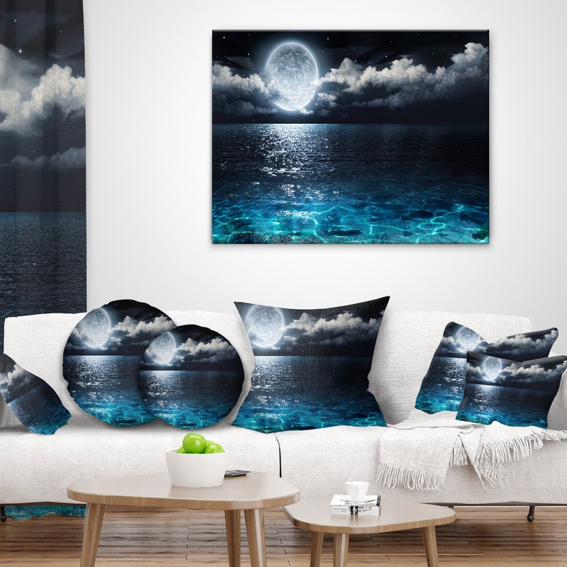 Romantic Full Moon Over Sea - Seascape Throw Pillow