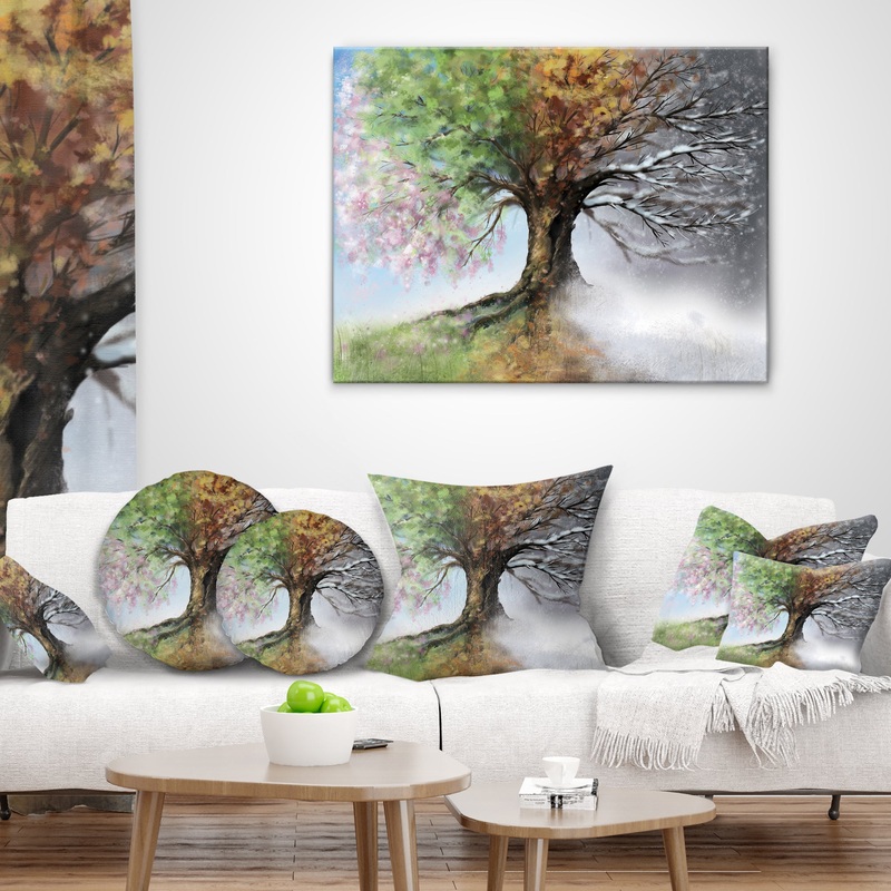 Tree with Four Seasons - Tree Painting Throw Pillow