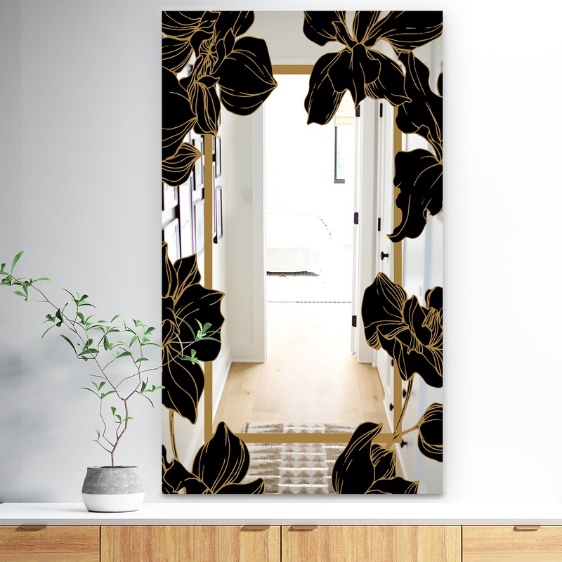 Gold Botanical Obsidian 7 - Traditional Mirror - Modern Bathroom Mirror or Accent Wall Mirror