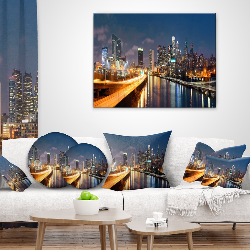 Philadelphia Skyline at Night - Cityscape Throw Pillow