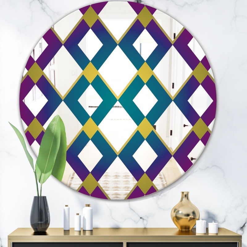 Purple Diamonds - Mid-Century Mirror - Round Decorative Mirror